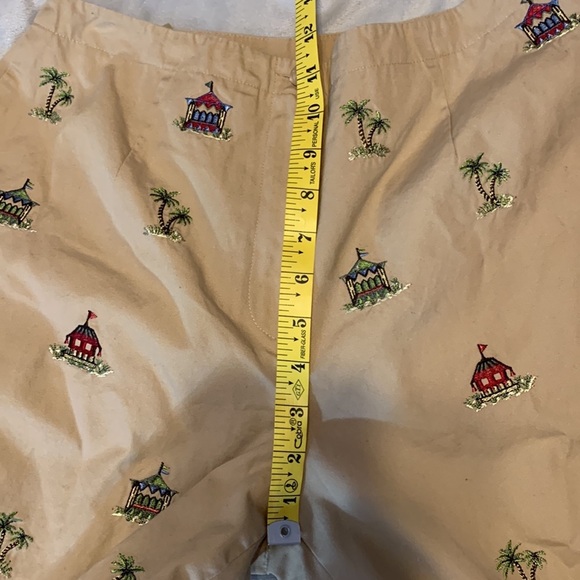 Vintage Talbots petites embroidered novelty tiki khaki wide leg capri? pant 10 - Picture 5 of 11